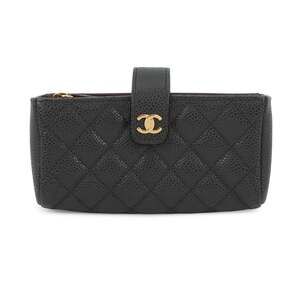 CHANEL Black Caviar Leather Logo Pouch